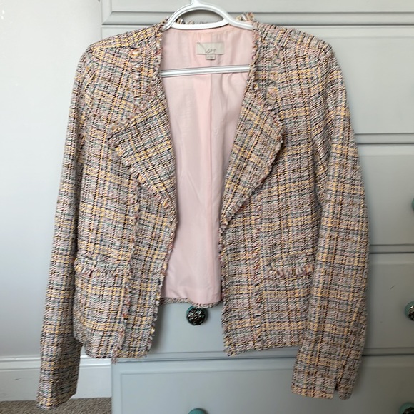 LOFT Frayed Tweed Cream Business Casual Jacket Blazer - Size 2 - Picture 2 of 5